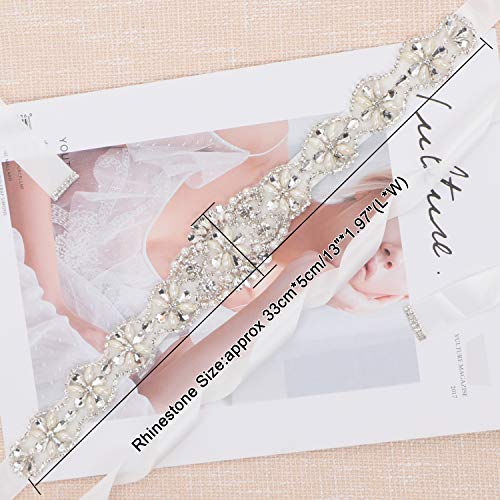 Tendaisy Women's Beaded Rhinestone Pearls Wedding Dress Belt Bridal Sash For Bridesmaid(Silver-White) #TOP2