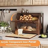 YOUDENOVA Double Decker Bread Box with Knife Block & Cutting Board, Extra Large 2-Layer Wooden Storage Box with Clear Windows for Bread, Salt and Pepper Mill, 39x26x32,5(LxBxH) cm, Brown - Image 3
