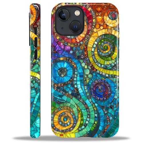 ANLUN STORE Case for iPhone 13 iPhone 14, Hybrid Dual Protection Soft TPU + Hard PC Shockproof Cover Anti-Scratch & Slim Protective for Men Women Case Colorful Mosaic Vortex Design