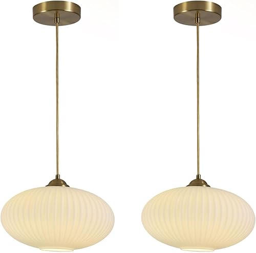 Miniatura 13 de Luces colgantes cilíndricas de vidrio de leche, para isla de cocina, pequeña luz colgante acanalada de latón dorado, lámpara colgante vintage