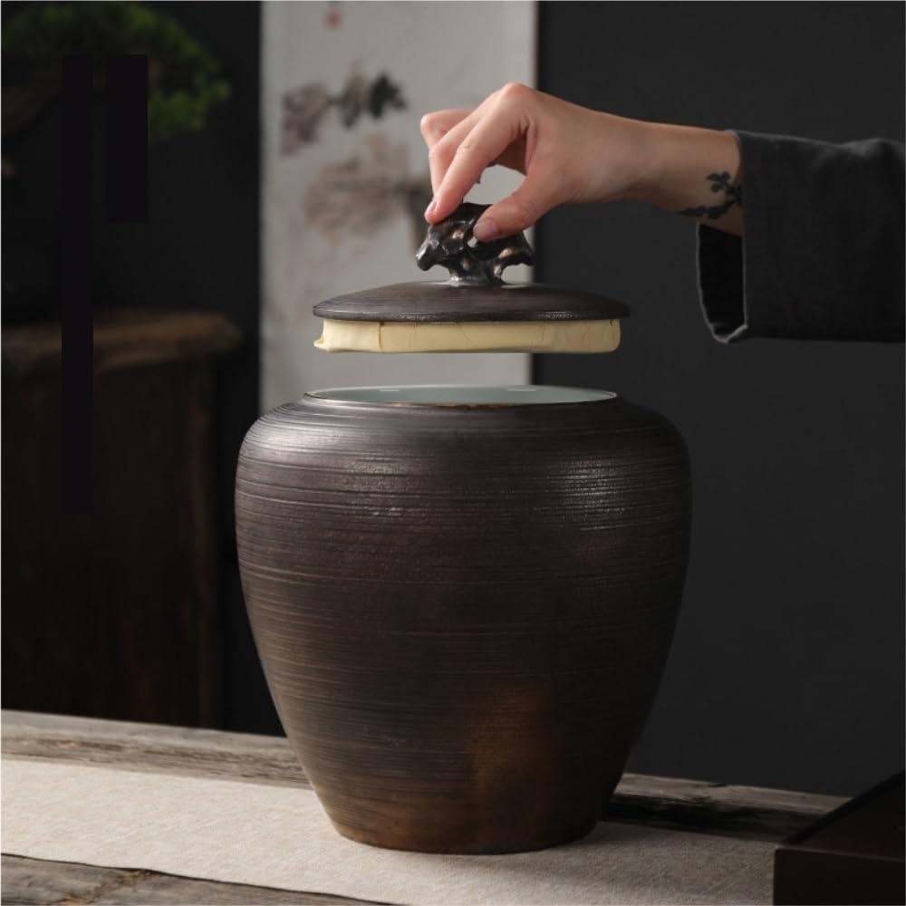 Contenitore per il tè in ceramica, barattolo per il tè sfuso in ceramica con coperchio, barattolo sigillato, semplice, grande capacità, set da tè cinese retrò, barattolo singolo per il tè (B, grande