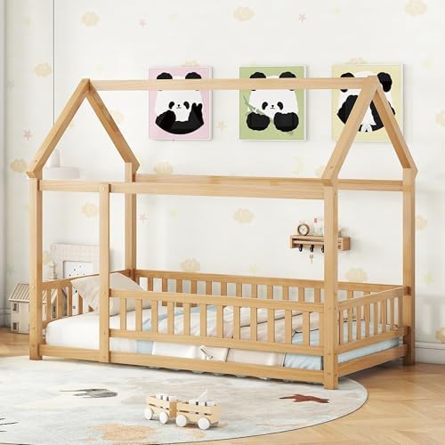 Montessori Twin Beds Twin Size With Roof, House For Kids