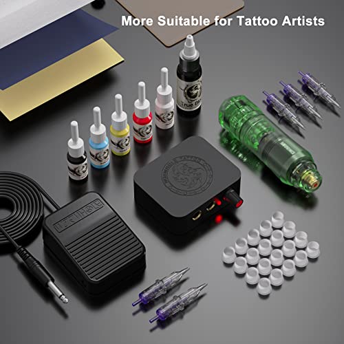 Tattoo Kit Wormhole Tattoo Rotary Tattoo Machine Kit Complete Tattoo Practice Pen Kit 20PCS Tattoo Cartridge Needles 6PCS Tattoo Ink for Beginners and Tattooists WTK159