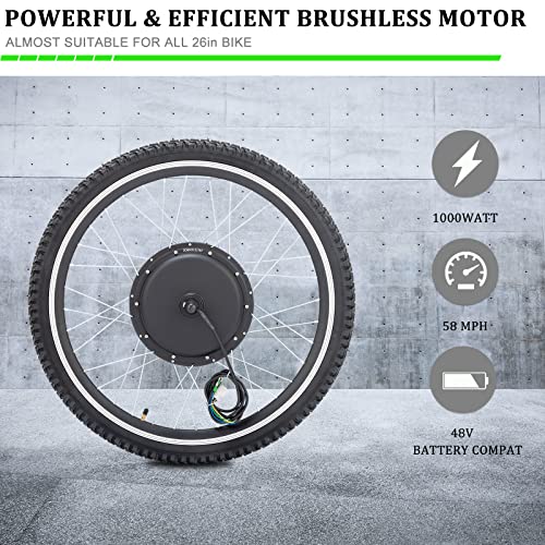 LALAHO Electric Bike Conversion Kit, 48V 1000W Ebike Conversion Kit, 26" Front/Rear Wheel E-Bike Conversion Kits with PAS, LCD Display, Aluminum Alloy Frame and Gearless Hub Motor (Front Wheel)