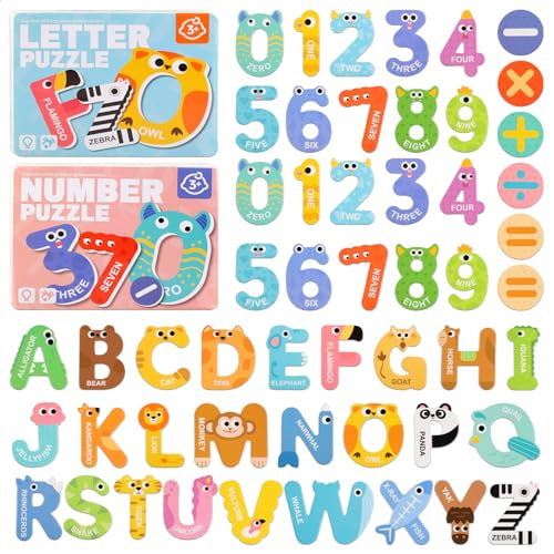 Deepton 52Pcs Magnetic Letters and Numbers for Children, Large Alphabet Magnets for Fridge, Cute Animals ABC Magnets for Kids, Educational Spelling Games Toys for Baby, Toddler Preschool