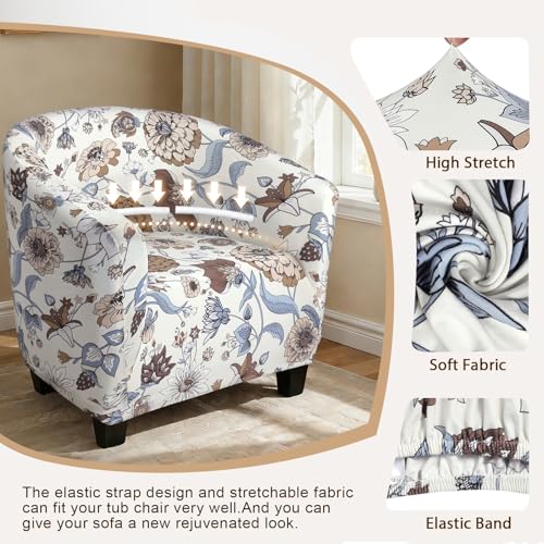 Image of SearchI Club Chair Slipcover Stretch Barrel Chair Covers Printed Tub Chair Slipcovers Soft Spandex Armchair Sofa Cover Removable Couch Furniture Protector for Living Room (Big Flower)