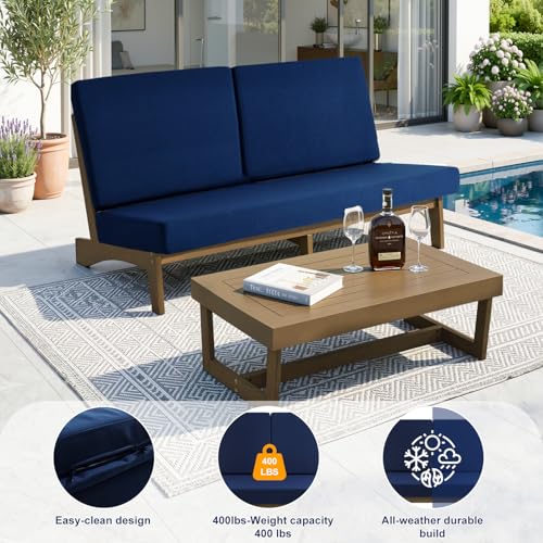 Image of Pia Ricoo 1-Piece Patio Furniture Set, Outdoor Loveseat with 4.5-Inch Thick Cushions, All-Weather Outdoor Sofa for Backyard, Deck, Lawn - Navy (Split Back)