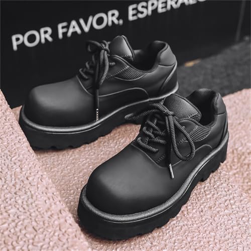 Men's Fashion Platform Chunky Dress Sneakers Casual Leather Derby Shoes Height Boosting Dress Shoes Black2