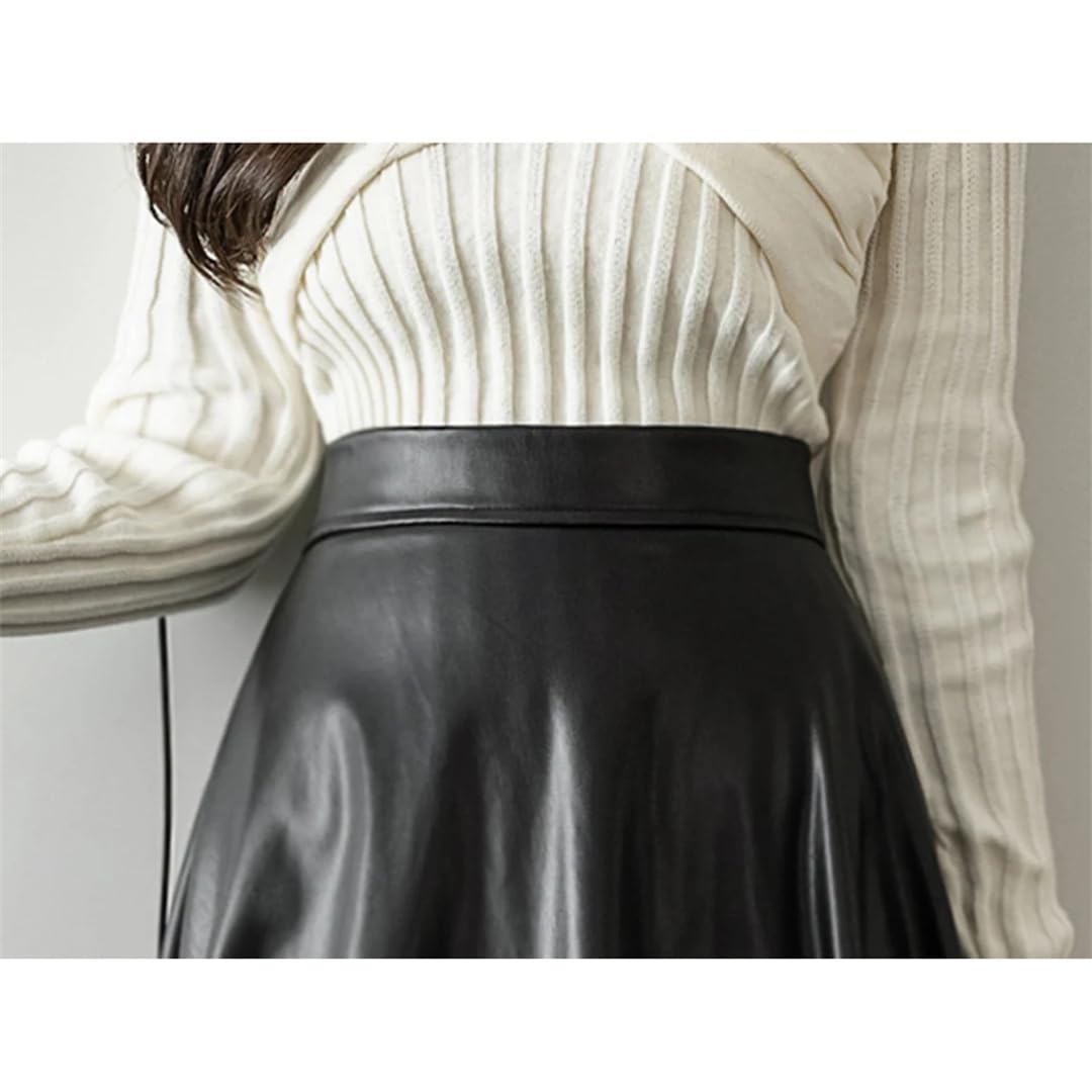 Faldas de piel sintética de cintura alta para mujer, estilo vintage, sencillez, casual, plisadas, sueltas, acampanadas, largas