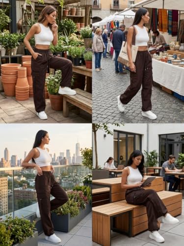 Image of Leriya Fashion Cargo Pants For Woman | Trousers For Womans |High Waist PolyCotton Trouser for Women - Flared Parachute Pants with Side Pockets |Womens Cargo Pant | Track Pant For Womans |Elegant for College & Events (Available in Plus Size)