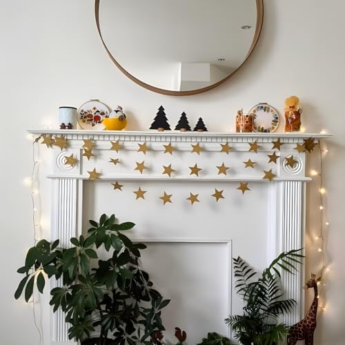 Image of 4-Pack Star Garland, Glitter Gold Star Garland Banner, Graduation Decorations 2026, Twinkle Twinkle Little Star Decorations for Christmas, Baby Shower & Birthday, 4 inch x 13ft Each, Holiday Party Decor