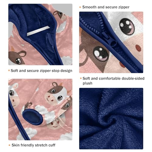 Cow Faces on Pink Toddler Fleece Jacket Girl Boys Hooded Fleece Jacket Coat Warm Outwear Zip-up 3-10T3