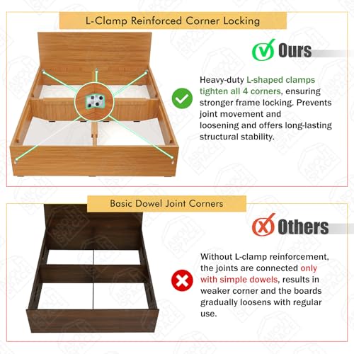 Image of ABOUT SPACE Bed - (80 x 74 inches) King Size Bed Without Storage | Engineered Wooden Bed Frame with Airflow & MDF Support Board for Mattress | 1-Year Warranty Cot for Bedroom - Brazilian Teak
