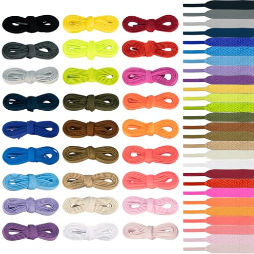 HEHUAtech 27 Pairs Flat Colored Shoelaces 27 Colors Shoelaces Set Shoe Laces For Sneakers Canvas Shoes Colorful Shoestrings (47 Inch-120CM)