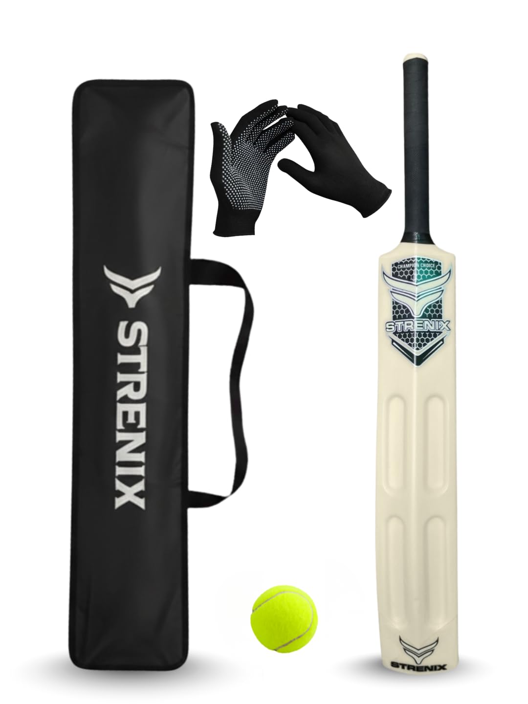 Champion Choice Cricket Plastic Bat Set with Free Carry Bag, Tennis Ball, Batting Gloves, Short and Long Handle Options (Ivory, Long Handle)-picture-15