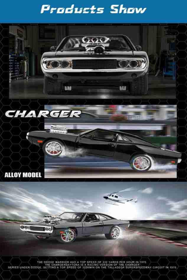 Image of F & F 7 Dodge Charger 1:24 Model Car with Box, Zinc Alloy Pull Back Toy car with Sound and Light for Kids Boy Girl Gift [Colors as Per Stock]