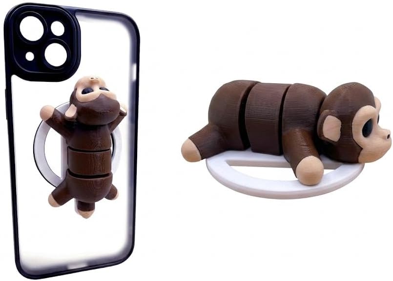Monkey Magnetic Phone Grip for MagSafe, 3D Articulated Chimpanzee Kickstand Holder, Two-Tone Matte Primate Smartphone Stand Compatible with iPhone 17 16 15 14 13 12 Pro Max Air