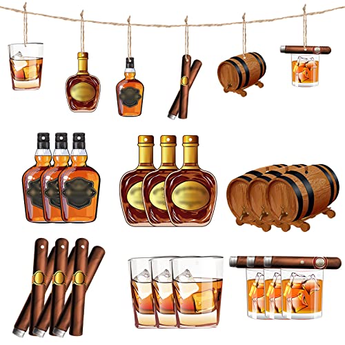 Yulejo 18 Pcs Whisky Wooden Ornaments Hanging Decorations Wishes Crafts for Christmas Tree Men Birthday Party Decoration Aged to Perfection Party Supplies 6 Styles