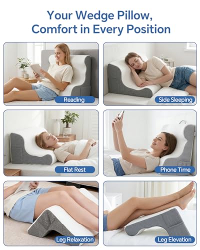 Wedge Pillow Headboard, Ergonomic Memory Foam Bed Wedge Pillow for After Surgery, Acid Reflux & Snoring Relief, Elevated Pillow for Sleeping, Sitting Up, Reading, TV, Back Support & Leg Elevation — view 4
