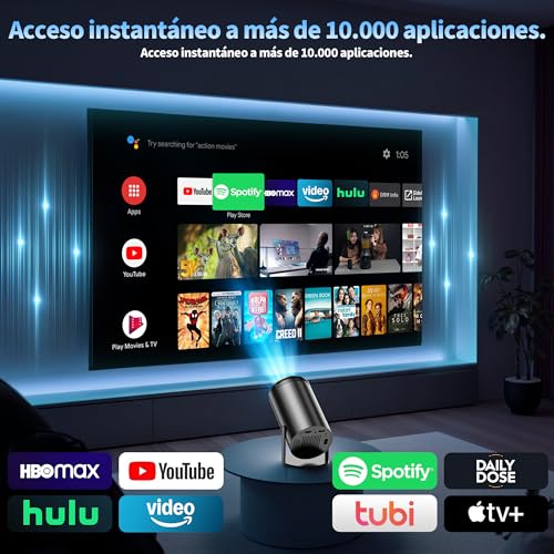 Mini proyector 4K con corrección trapezoidal, giro de 270 grados y conexión USB 2