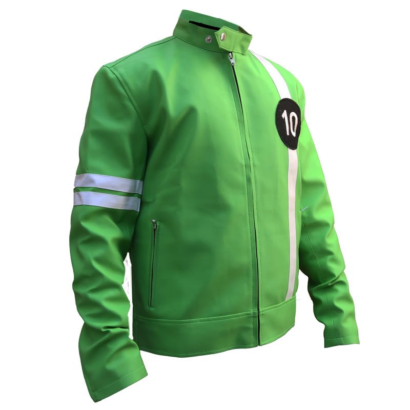 Green Alien Swarn Tennyson Ben - Ten Jacket Faux Leather Green and White Biker Jacket For Men2