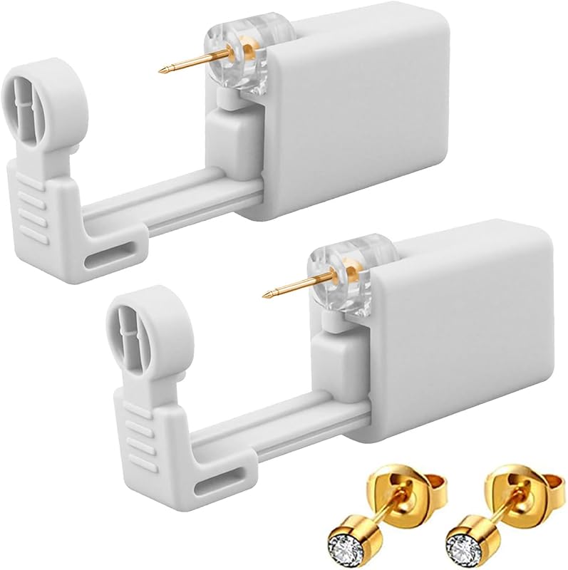 Kit para Piercing de Orelha SLVIEKAE com 2 Pistolas Brancas e 2 Brincos CZ