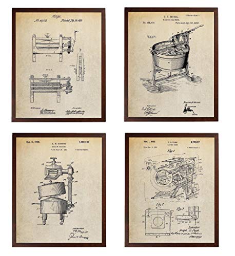 Turnip Designs Laundry Decor Clothes Wringer Washing Machine Clothes Dryer Print Art Laundry Prints Laundry Poster TDP1017