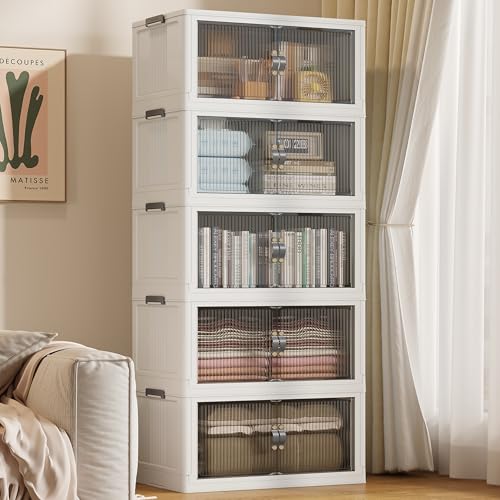 136Gal/543Qt Stackable Storage Bins Folding Collapsible Storage Bins with Lid, Closet Organizers and Storage, Storage Box Grey 26″ W x 17″ D x 71″ H