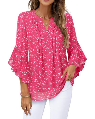 Image of Timeson Women's Short Sleeve V Neck Blouses Shirts Floral Double Layers Mesh Tunics Tops