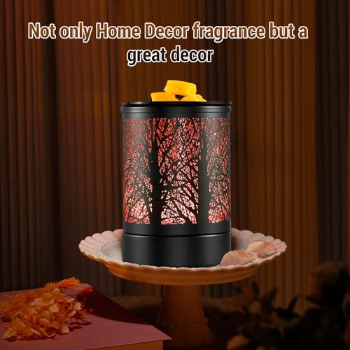Black Metal Electric Wax Warmer with LED Light and Silicone Tray (Tree Pattern) - Perfect for Home and Hotel Gifts