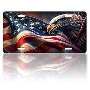 American Flag Eagle License Plate Cover Vintage Patriotic Flag License Plate Funny USA Stainless Steel for Car Accessory Vanity Tag for Us Canada Standard Holder for Men Women12.2″ X 6.2″Gift