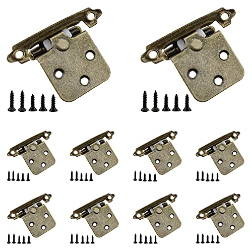 10 Pack Overlay Cabinet Door Hinges, TTZEZE Heavy Duty Surface Mount Closet Door Hinges Hardware, Face Mount Self Closing, Flush Cabinet Hinge for Kitchen Bathroom Bedroom with Screws (Bronze)