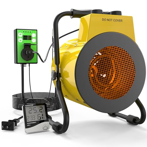 QIOMALA Greenhouse Heater with Digital Thermostat, Outdoor Heaters with 1500W Fast Heating, Overheat Protection, Adjustable Fan & Heater Mode, Electric Space Heater for Patio, Grow Tents, Garage