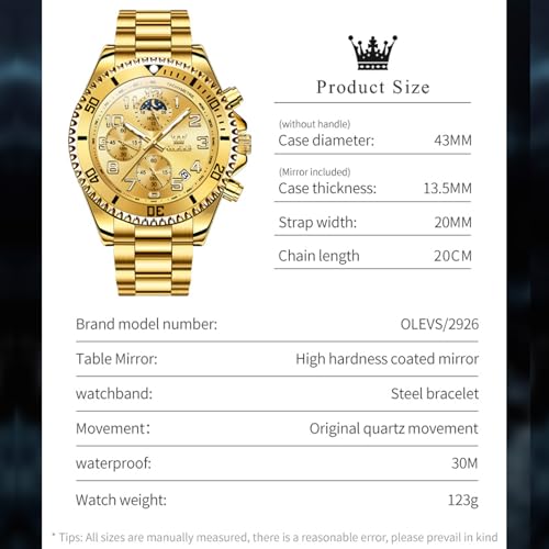 Image of OLEVS Mens Stainless Steel Watch Fashion Luxury Big Face Analog Waterproof
