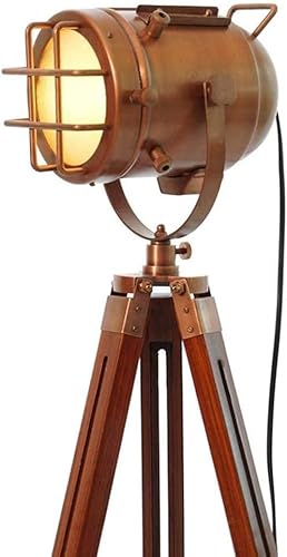 Vintage Nautical Searchlight Floor Lamp with Wooden Tripod