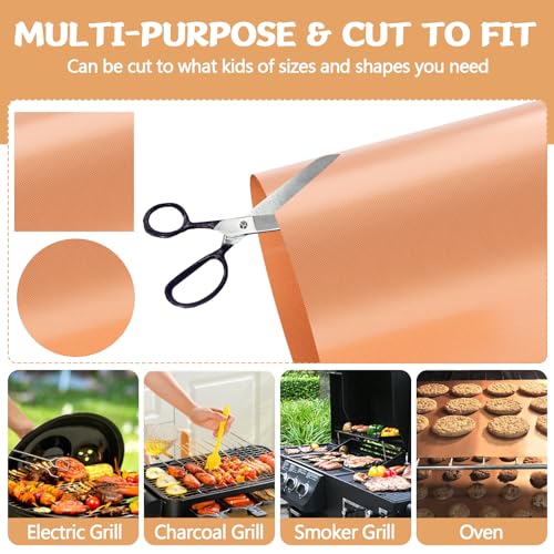 Demiwise Copper Grill Mats for Ourdoor Grill Set of 6,Heavy Duty Non-Stick BBQ Grill Mats,Reusable & Easy to Clean for Gas,Charcoal & Electric Grills-15.75 x 13 Inch