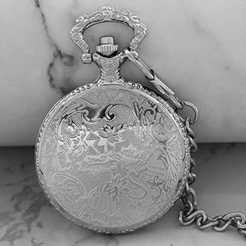 Hollow Quartz Right Locomotive Sliver Gold Quartz Pocket Watch For Men,Arabic Numerals White Dial Pocket Watches For Men, Men's Quartz Pocket Watch With Chain - Sliver Gold #TOP4