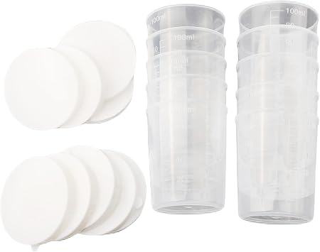 Plastic Measuring Cup Set 100Ml, With Snap-On White Lids, Clear Reusable Graduated Cups Transparent Scale Measuring Cups, 10 Pack