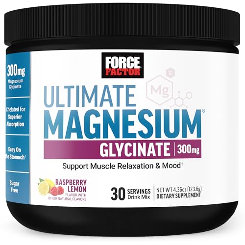 Force Factor Ultimate Magnesium Glycinate Powder 300mg Support Relaxation & Mood Promote Bone Health Chelated Magnesium Bisglycinate High Absorption Raspberry Lemon 30 Servings