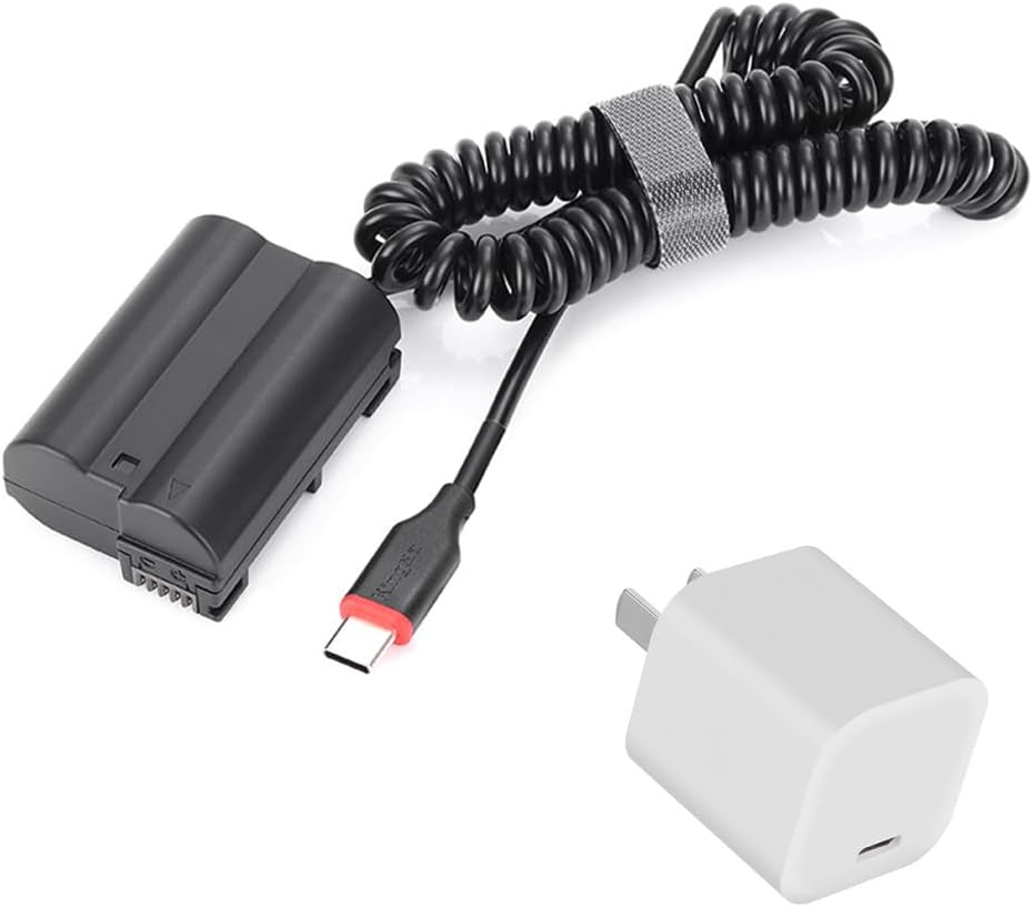 EN-EL15 Dummy Battery AC Power Adapter Kit Continuous Power Supply by Type-C PD/QC Power for Nikon Z5 Z6 Z7 Z8 D610 D750 D800 D810 D850 D7500 D7200 D7100 (30W Charger & EN-EL15 Adapter)
