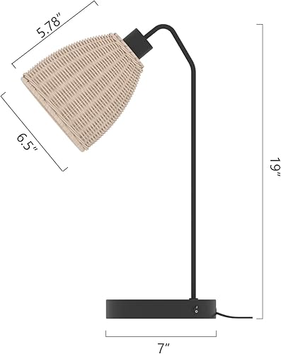 Miniatura 3 de Maxax Lámpara de mesa de ratán con puertos USB y tipo C, lámpara de noche negra de granja, lámpara de mesita de noche moderna de metal con pantalla