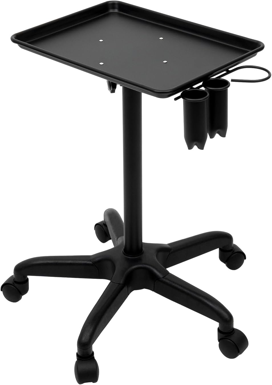 Salon Tray Cart on Wheels with Stand Rack Tray, Aluminum Tattoo Tray with Storage Platform, Adjustable Height Hairdressing Tool Cart for Hairdryers, Spa and Barber (Black)