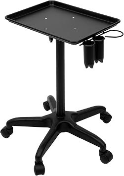 Rolling Service Tray Cart,Salon Spa Beauty Dental Height Adjustable Cart,Lab Medical Doctor Tattoo Metal Tray Station with Tool Holder Black
