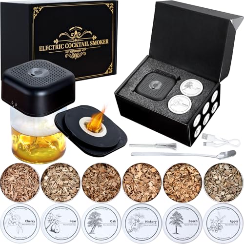Electric Whiskey Smoker Kit with 6 Wood Chips Rechargeable Cocktail Smoker Kit Old Fashioned Drink...