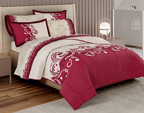 Primor Sendai 3 Pieces Reversible Comforter Set - Bedding Cotton Rich - Burgundy Red & Beige Color With Beautiful Paisley And Medallion Designs (Queen / Full Size) #TOP5