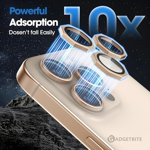 Image of GadgetBite Snaptra Octagon Lens Protector Compatible With iPhone 16 Pro & iPhone 16 Pro Max - 9H Tempered Glass Camera Cover with Metal Ring, Scratch-Resistant,Camera Lens - Desert Titanium