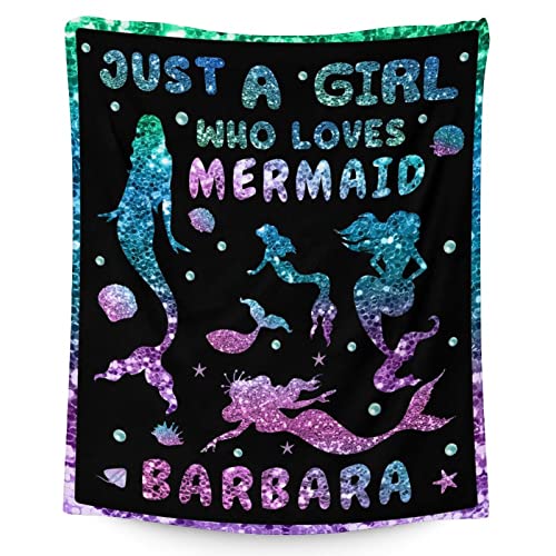 Mercuryelf Custom Mermaid Throw Blanket - Soft, Fuzzy & Warm - 50x60 Inches Flannel Blankets for Living Room, Sofa - Black Cute Throws Gift for Teens