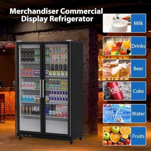 GarveeHome Commercial Refrigerator, Glass Door with LED Lighting - Upright Beverage Display Cooler for Home, Store, Gym, or Office, Featuring Double Swing Doors and 39 cu.ft
