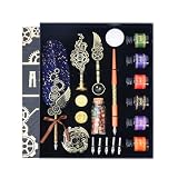 Hethrone Calligraphy Pen Set Feather Pen Ink Set Quill Pen Wax Seal Stamp Set Gift for Writing Lovers Christmas Gift (Navy)