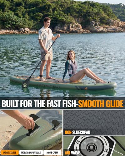 Image of 10'6''x33''Inflatable Stand Up Paddle Board, 400lbs Extra Wide Stand Up Paddleboard with Kayak Seat, Anti-Slip EVA Deck Premium SUP Accessories Kit, Non-Slip Stable Deck Boat